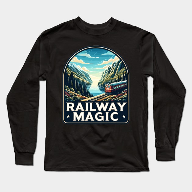 Vintage Train, Railway Magic Long Sleeve T-Shirt by Vehicles-Art